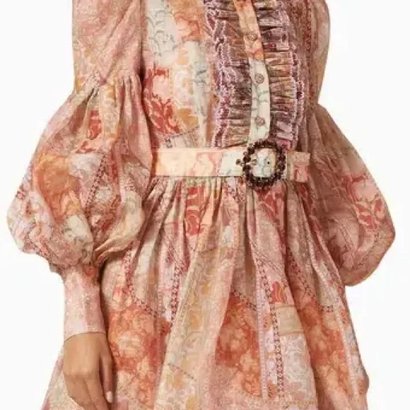 Zimmermann Kaleidoscope Tuxedo Frill Mini Dress Red Swirl Floral - Picture 2 of 5